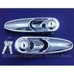 Door Handle Exterior - PAIR Left/Right w/Keys (Fiat Pininfarina 124 Spider 1979-85 + Alfa Romeo) - OE NOS
