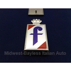        Badge Emblem "f" Side (Fiat Pininfarina 124 Spider, Lancia Scorpion 1975-On) - NEW METAL