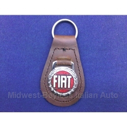    Key Fob Key Ring FIAT Wreath Logo - BROWN - NEW