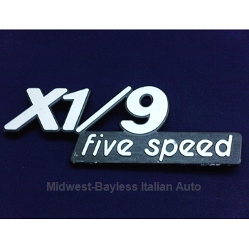        Badge Emblem "X1/9 Five Speed" (Fiat Bertone X1/9 1980 Carb, 1983) - OE NOS w/BLEMISH