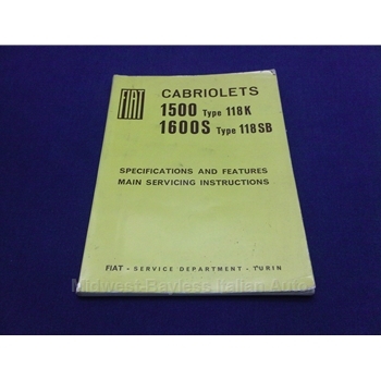   Specifications and Service Guide (Fiat 1500 Cabriolet 118K / OSCA 1965-66) - OE NOS 