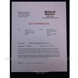      Gift Certificate    $50.00 US Dollars