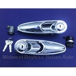 Door Handles Exterior - PAIR Left/Right + All LOCKS - Complete SET w/Keys (Fiat Pininfarina 124 Spider 1979-85) - OE NOS