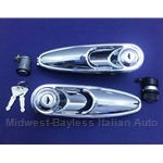 Door Handle Exterior - PAIR Left/Right + All LOCKS - Complete SET w/Keys (Fiat Pininfarina 124 Spider 1979-85) - OE NOS