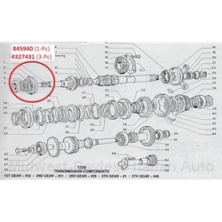 Trans Bearing Front Input Shaft 3-Pc (Fiat 124 Spider Coupe 5-Spd + 1500) - OE SKF