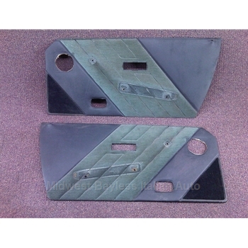  Door Panel PAIR (Fiat Bertone X1/9 1985-88 + 1979-84) Black / Blue-Green - U7.5 w/Speaker Holes