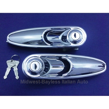   Door Handles Exterior - PAIR Left/Right w/Keys (Fiat Pininfarina 124 Spider 1979-85 + Alfa Romeo) - OE NOS
