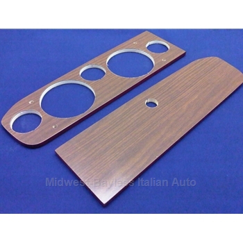 Dash Instrument Cluster / Glove Box Door Wood Panel SET 5-Hole (Fiat Pininfarina 124 Spider 1979-85) - OE NOS