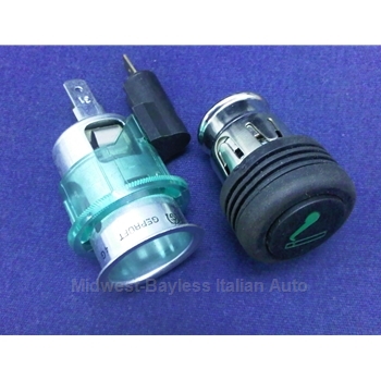 Lighter Assembly w/Green Bezel - Late Style (Fiat Bertone X1/9, Pininfarina 124 Spider 1983-On + All) - OE NOS