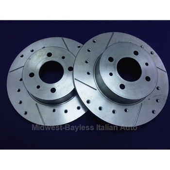 Brake Rotor PAIR 257mm / 10" Front Drilled / Slotted (WHOA Brakes / Fiat Pininfarina 124 Spider late'84-85) - NEW