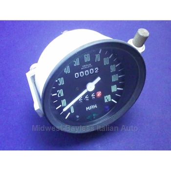 Speedometer 120MPH Black Bezel (Fiat 850 Spider 1967-69 + Other Italian) - OE NOS