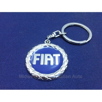    Key Fob Key Ring FIAT Wreath Logo - BLUE - NEW