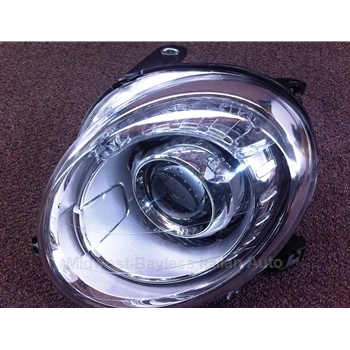 Headlight Assembly - Chrome Bezel - Left (Fiat 500 All 2012-19) - NEW