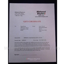      Gift Certificate  $250.00 US Dollars