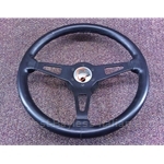 Steering Wheel - 15" Black Leather Assembly w/Hub (Pininfarina 124 Spider 1983-85 + Fiat 124 Spider 1973-82) - OE NOS