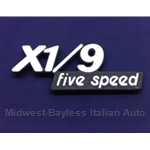 Badge Emblem "X1/9 Five Speed" (Fiat X1/9 1980 Carb, 1983) - U8.5