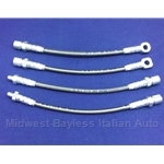 Brake Hose KIT - 4x Stainless Braided Lines Front+Rear (Fiat Bertone X1/9 1979-On) - NEW