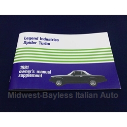      Owners Manual Supplement (Fiat 124 Spider Legend Industries Turbo 1981) - NEW