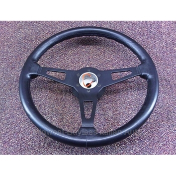               Steering Wheel - 15" Black Leather Assembly w/Hub (Pininfarina 124 Spider 1983-85 + Fiat 124 Spider 1973-82) - OE NOS