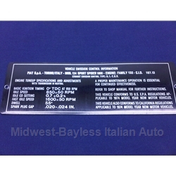 Emissions Tag Plate for Engine Bay (Fiat 124 Spider 1974) - OE NOS