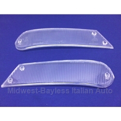      Turn Signal Lens Front PAIR 2x CLEAR Left + Right (Fiat 124 Spider 1968-74) - OE NOS