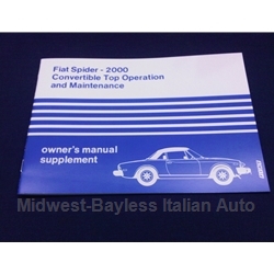 Owners Manual - Convertible Top Operations Guide  (Fiat Pininfarina 124 Spider 2000) Supplement - NEW