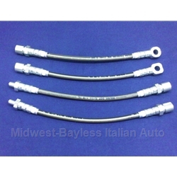        Brake Hose KIT - 4x Stainless Braided Lines Front+Rear (Fiat Bertone X1/9 1979-On) - NEW