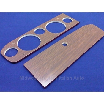 Dash Instrument Cluster / Glove Box Door Wood Panel SET 5-Hole (Fiat Pininfarina 124 Spider 1983-85) - OE NOS