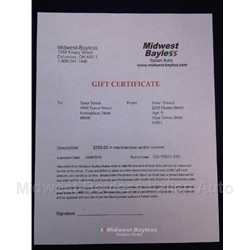 Gift Certificate  $250.00 US Dollars
